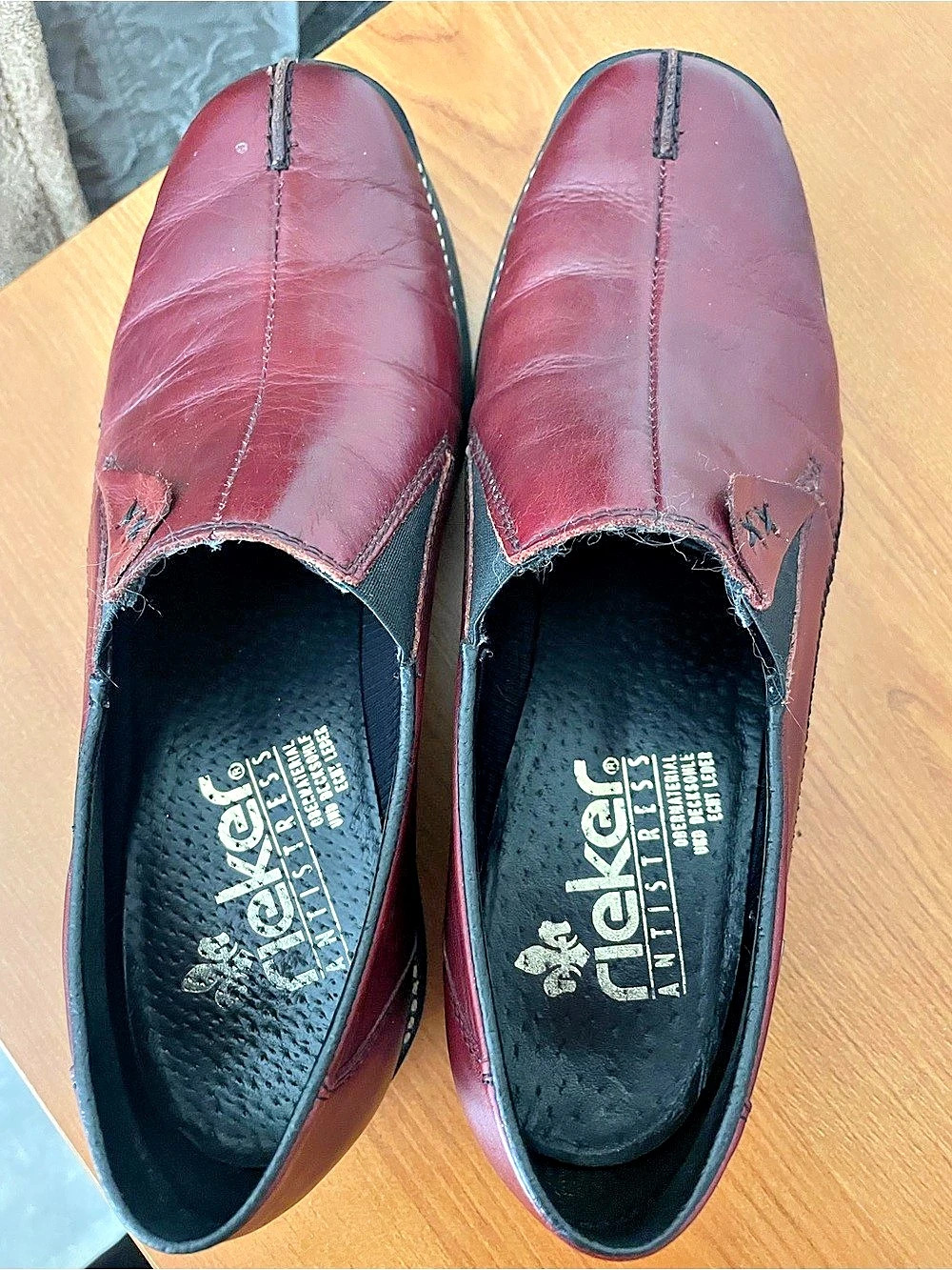 Rieker Antistress Burgundy Leather Slip-On Loafers EU 39